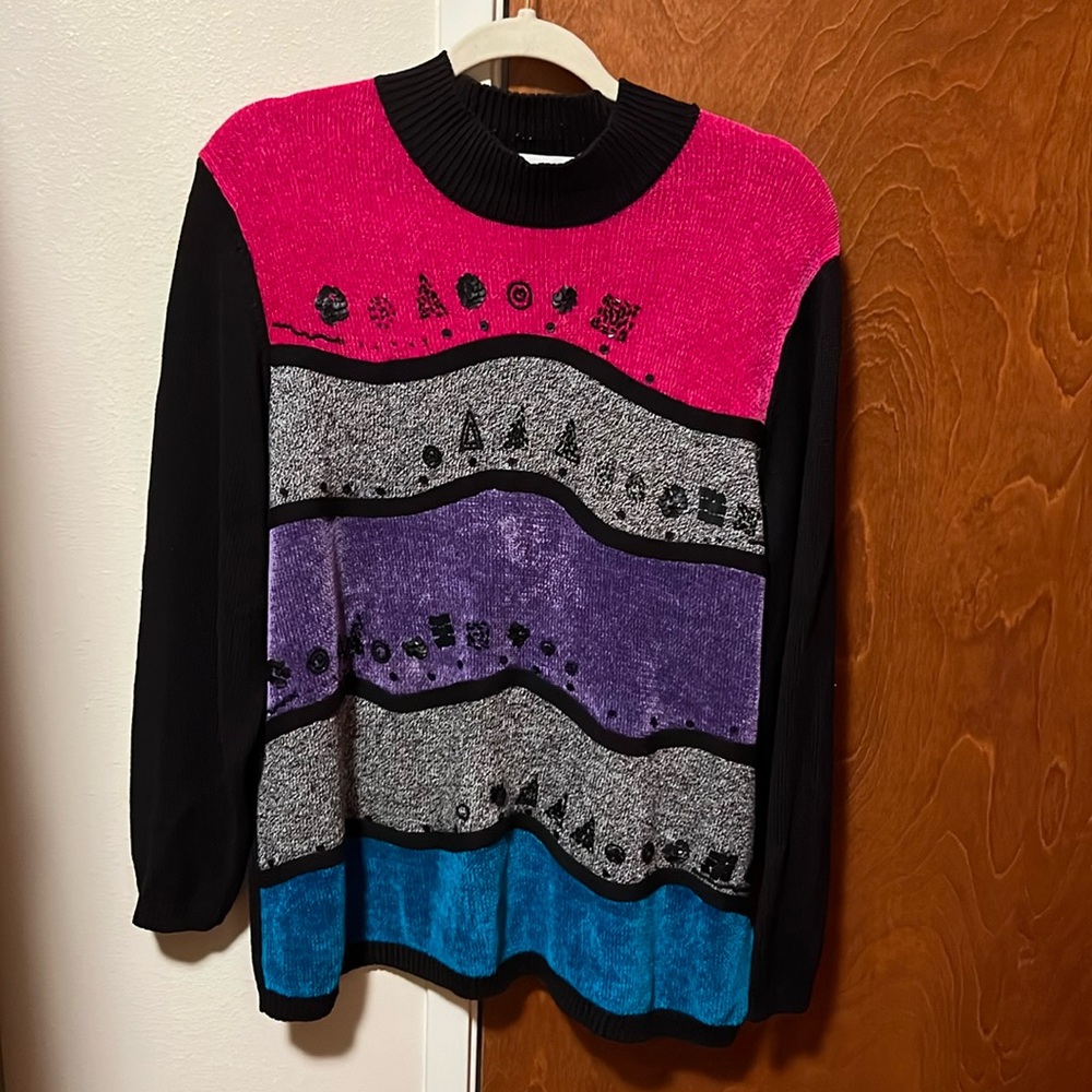 Alfred Dunner Color Block Sequined Sweater - image 2